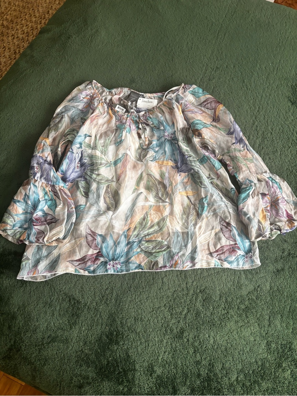 NWT M Moda Seta Silk Blend Boho Floral blouse Top Watercolors - attached Cami